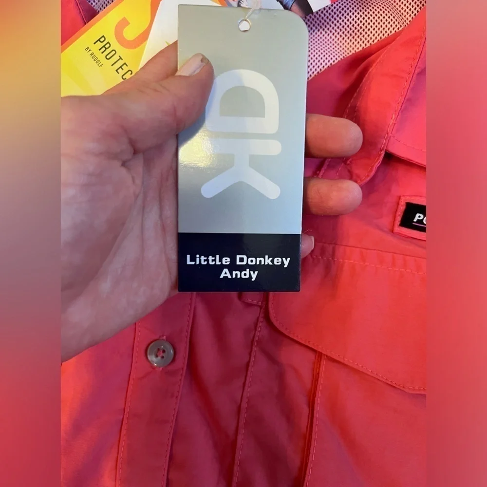 NWT Little Donkey Andy Vented UV Protectant Button Down Shirt- Size Large- Coral - Picture 12 of 16